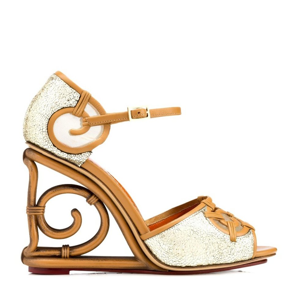 NIB Charlotte Olympia Crackle Silver Leather RATTAN WEDGE. 7 37